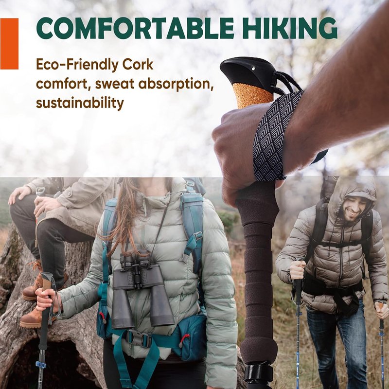 Trekology Trek-Z Cork Grip Trekking Poles - Lightweight Adjustable Hiking Sticks | Compact Travel Design, Aluminum
