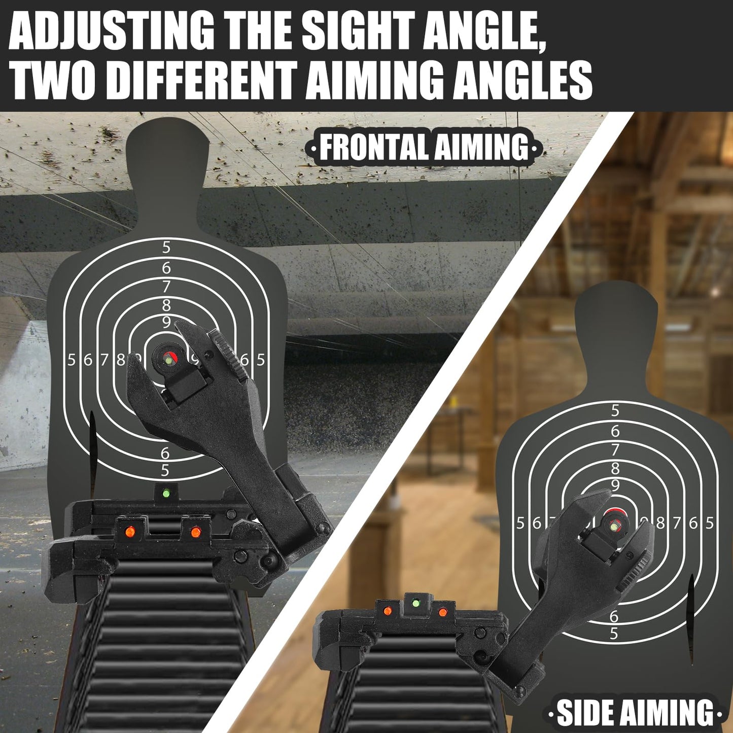 ZBULAR Fiber Optic Sights, Front and Rear Backup Sights with Green Red Fiber Optics Dots, Tool-Free Adjustable Front Sight Rapid Transition (Black)