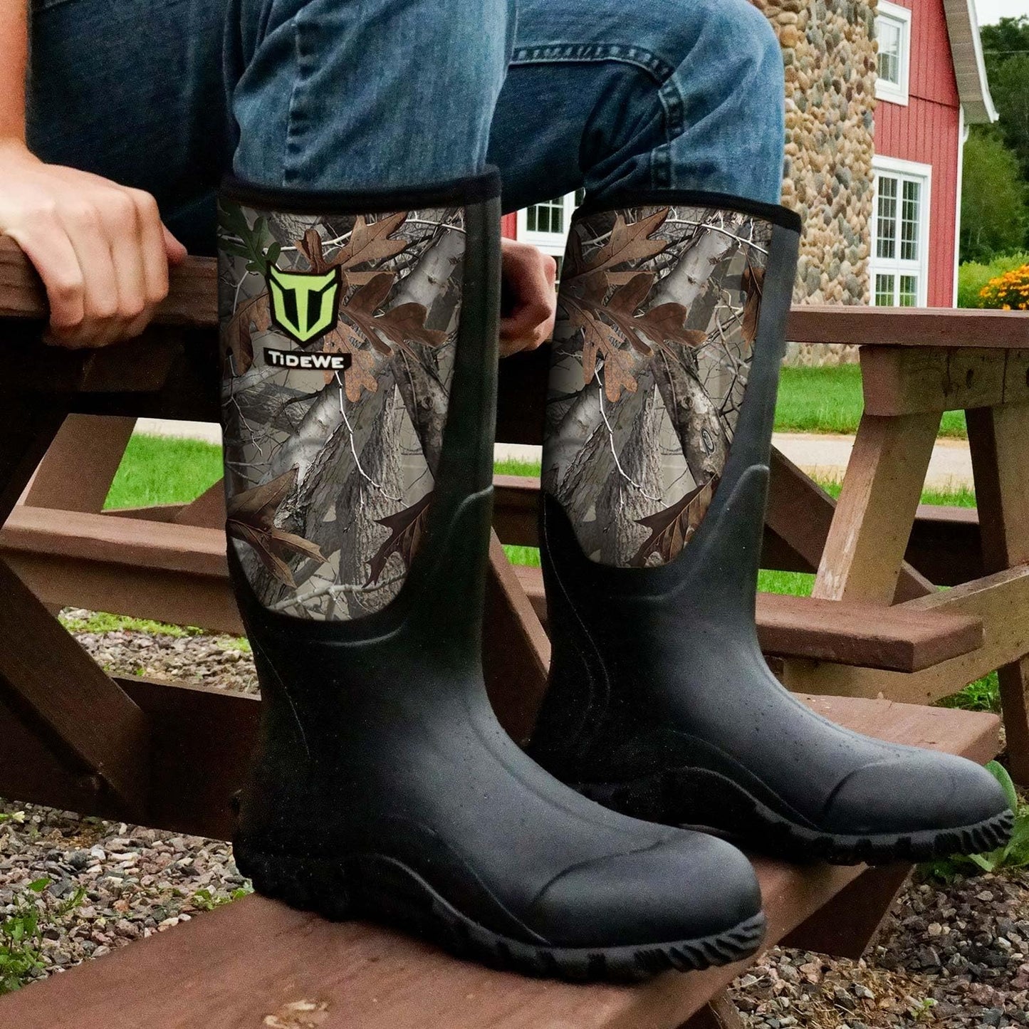 TIDEWE Rubber Boots for Men, Rain Boots with Steel Shank, Camo, 12