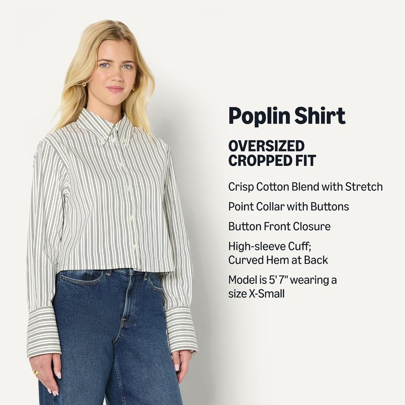 Women's Oversized Cotton Stretch Poplin Button-Down Dress Shirt - Classic Fit, Versatile Style