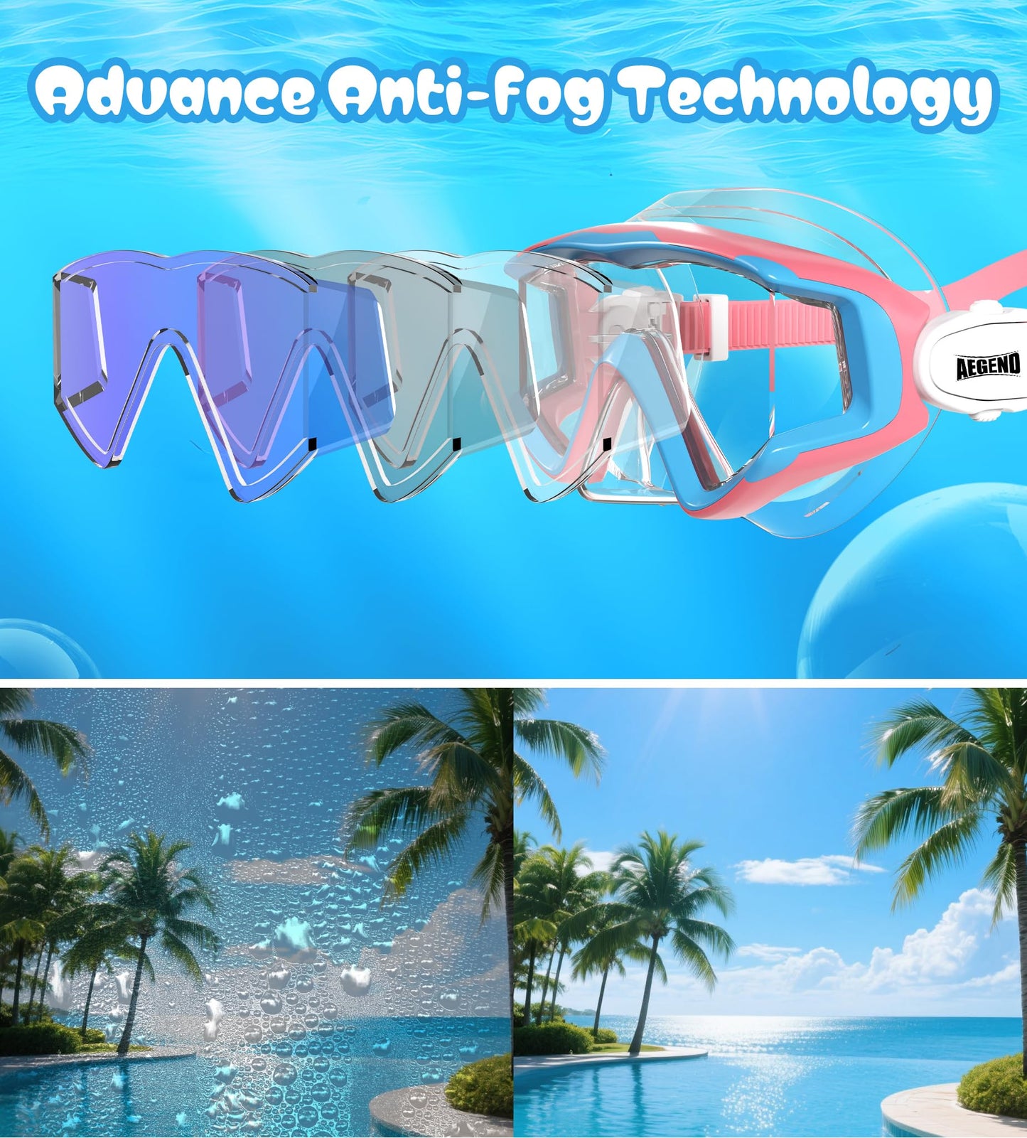 Aegend Snorkeling Gear for Adult Kid - Anti-Fog Mask with Top Dry Valve