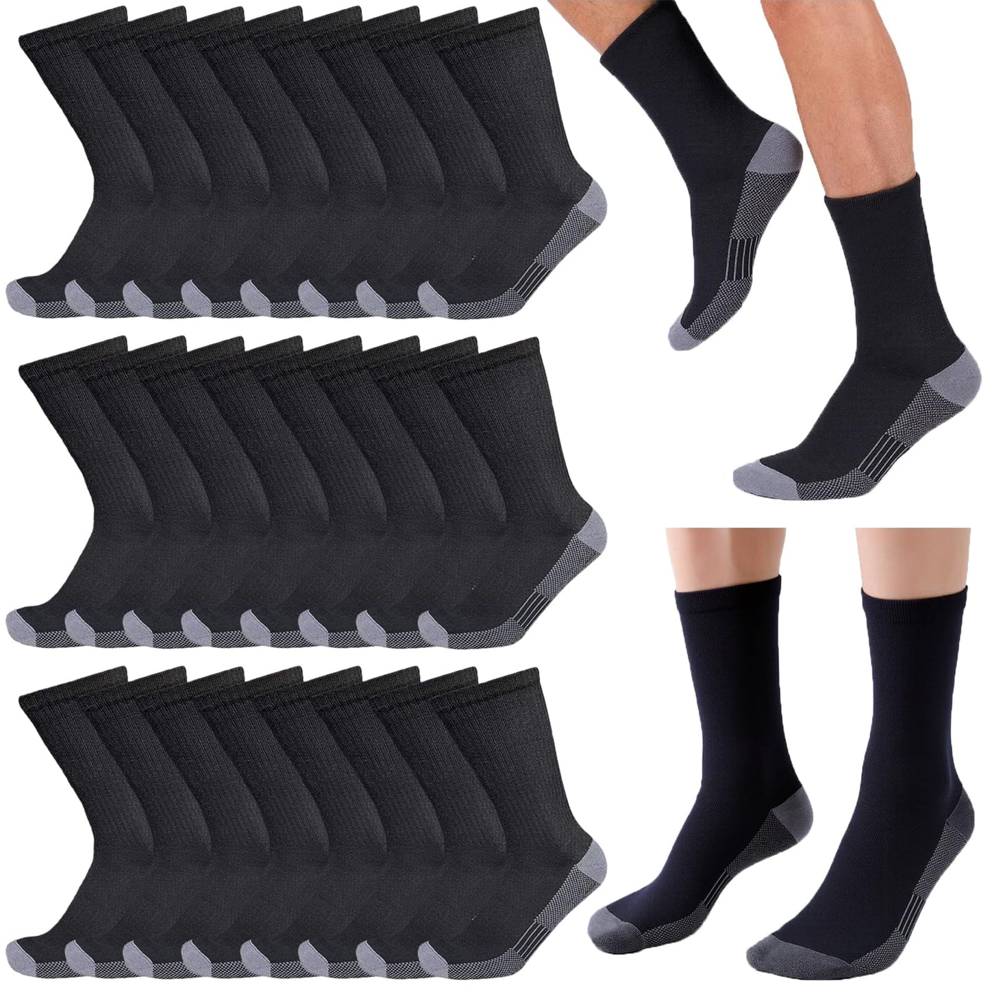 Looknniy 20 Pairs Crew Athletic Socks for Men Moisture Wicking Cushion Crew Socks for Sport Running Traveling (Color H-Black)
