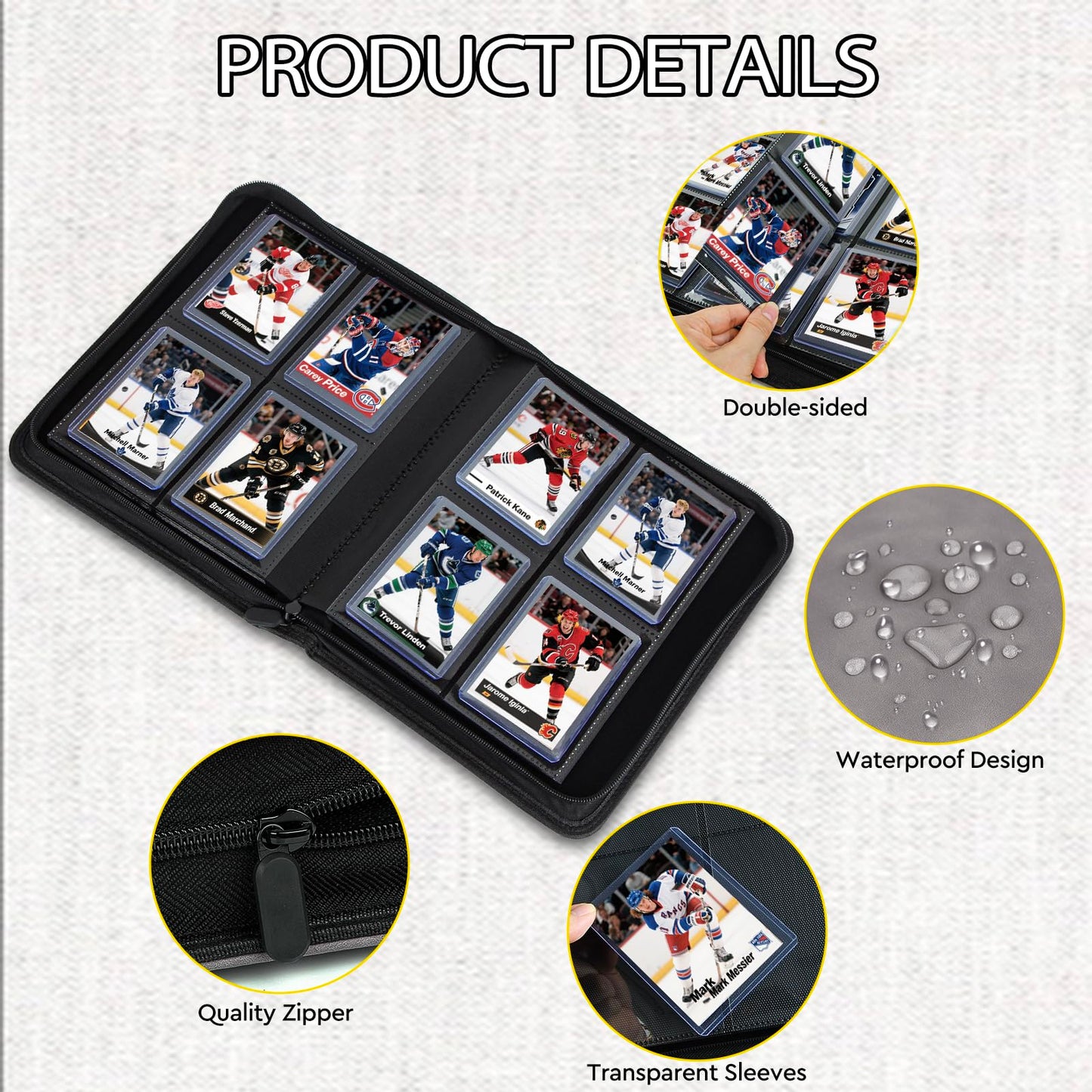 ULTRGEE 4 Slot Top Loader Binder, Top Loaders Collection Storage Album for Trading Cards and Sports Cards - Holds 112 Top Loader, NOT Suitable for Cards WITHOUT Top Loaders(Gray)