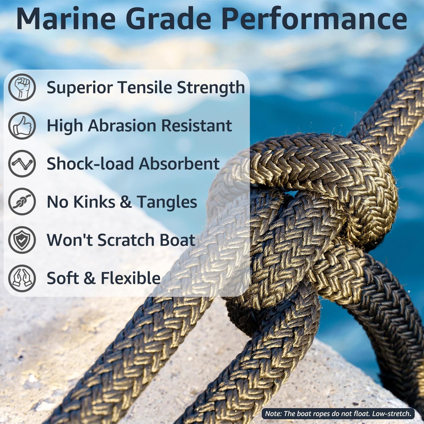 Boat Fender Lines - 2 Pack 5/8" x 10' Marine Grade Nylon Rope with 12" Loop | Double Braided, High Strength, Fray Resistant - Black