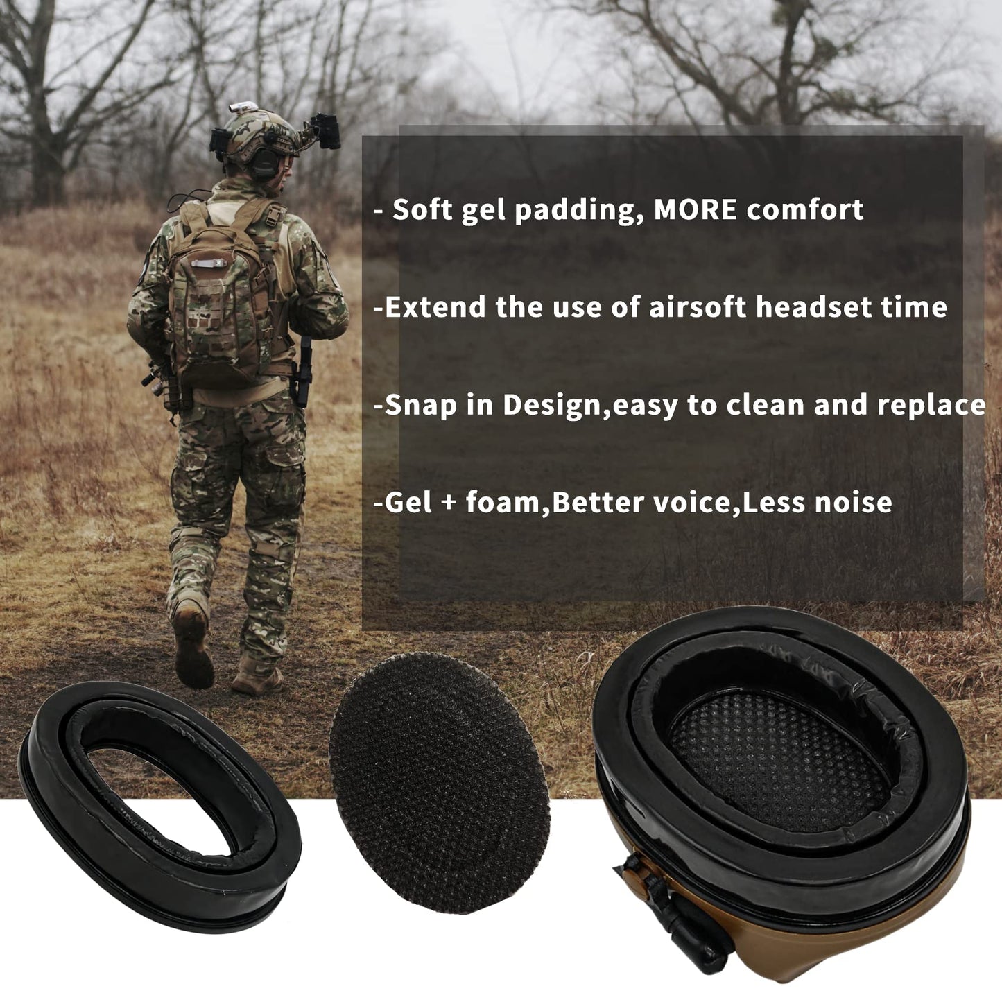 Hearangel Tactical Headset with ARC Rail Adapter Hearing Protection with Gel Ear Pads for Airsoft Sports (Black)