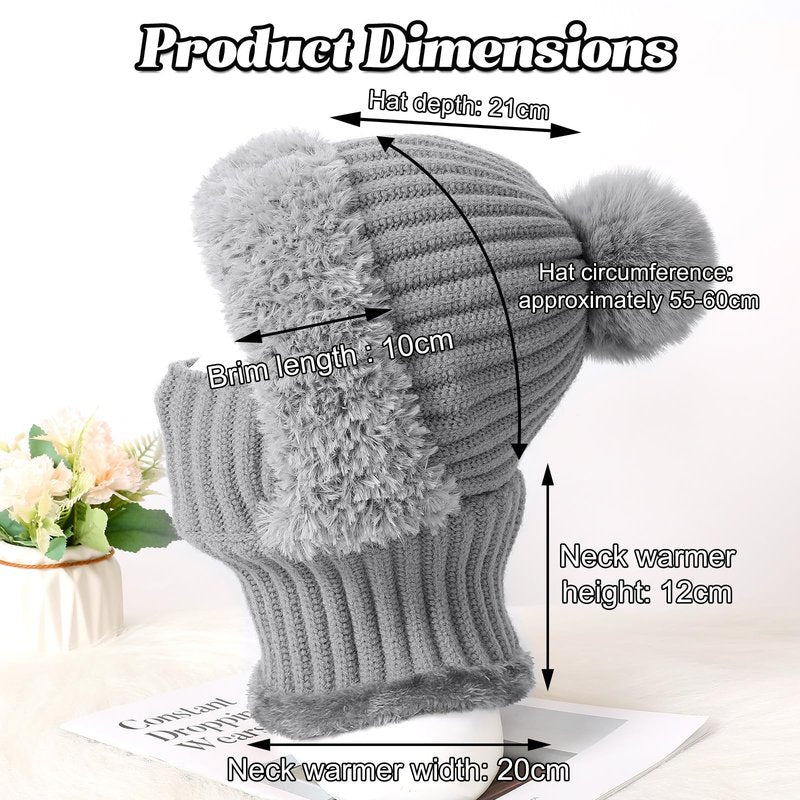 3 in 1 Beanie Hat for Women,Upgrade Cold Resistant Beanie Hat,Winter Warm Knitted Balaclava Scarf with Face Cover,Wind-Proof for Autumn and Winter(Black)