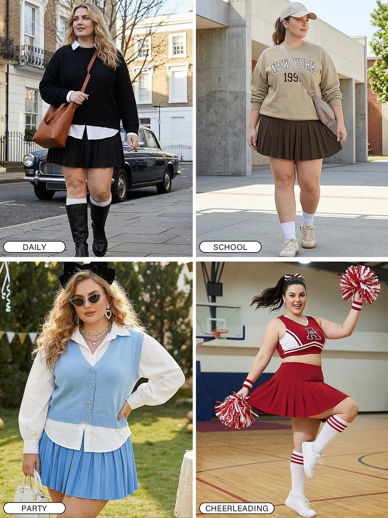 Moon Wood Women's Plus Size Pleated Tennis Skirt- Girls High Waist Athletic Golf Skirts with Shorts Black