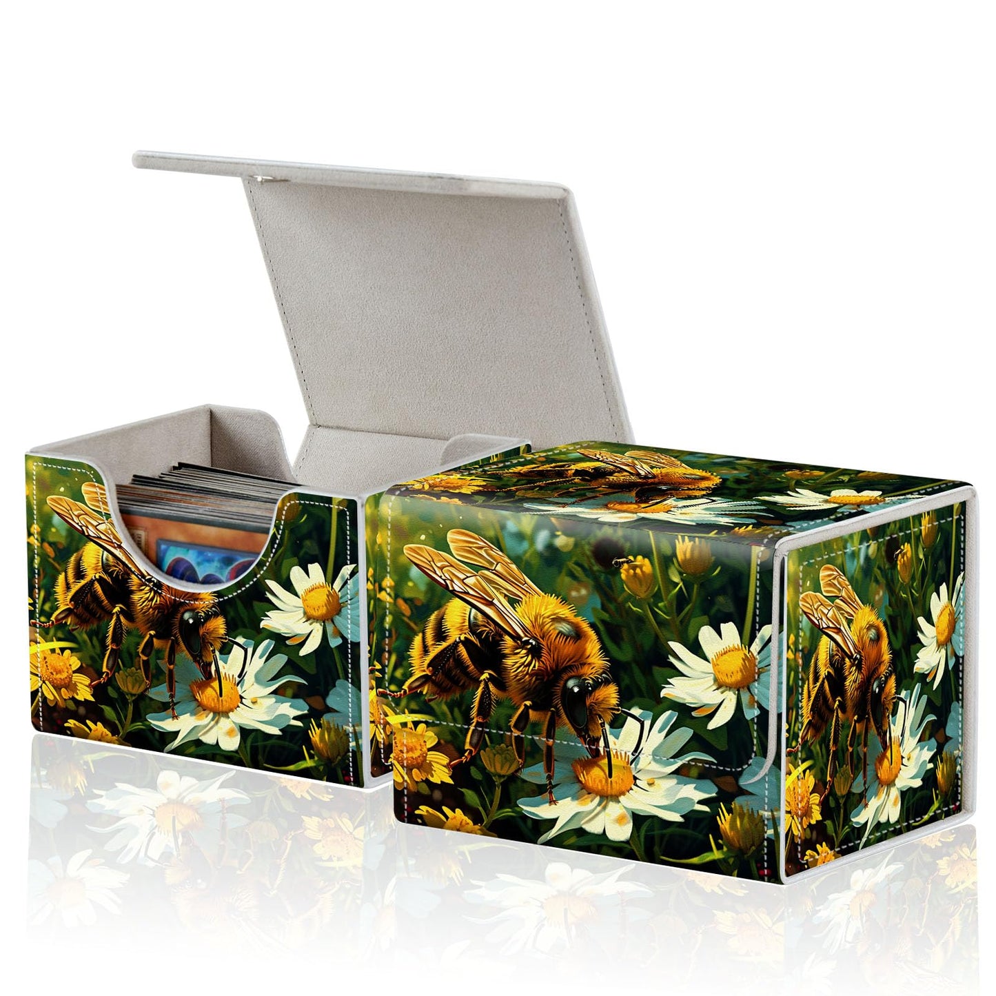 ACWDMKH for MTG Commander Deck Box,Card Deck Box for Trading Card Yugioh MTG Cards,Fits 100 Double Sleeved Cards,PU Leather Magnet TCG MTG Deck Case for Magic Commander Deck Box,Bee Flower