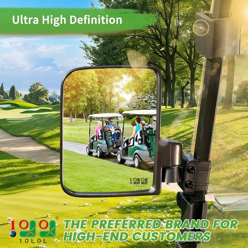 10L0L Golf Cart Side Mirrors, No Drilling Universal Rear View Mirror Folding Adjustable 180 Degree for EZGO Club Car Yamaha 0.75' 1' 1.25' Square Tube
