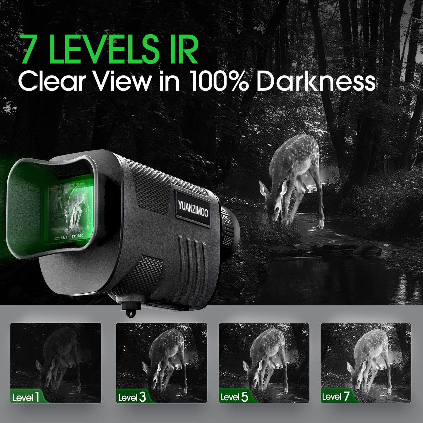 Night Vision Monocular Digital Infrared Monocular Telescope for 100% Darkness with 8X Zoom 2000mAh Rechargeable Battery Upgrade Tripod 32 GB SD Card & Card Reader, for Adult Hunting Camping Green