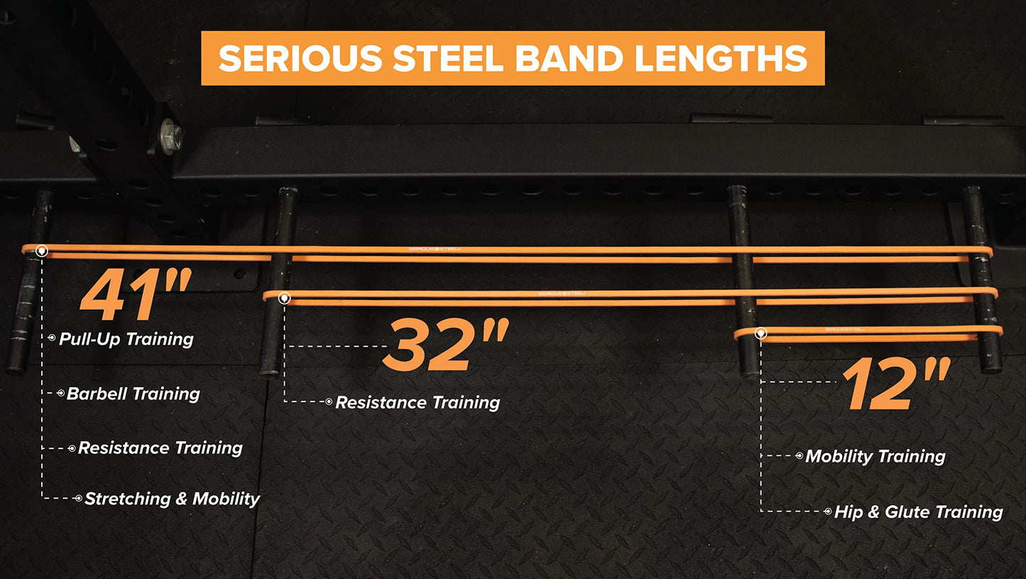 32" Orange Serious Steel Fitness Resistance Training Bands (Portable Exercise Band System Training Bands - Great for Individuals Under 5'10" (70") Tall) - #0 Orange