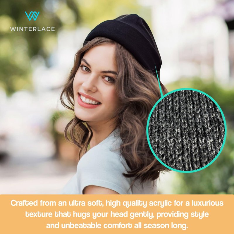 2-Sets Beanies & Touch Screen Gloves, Premium Thick Winter Thermal Men Women (Black, One Size)