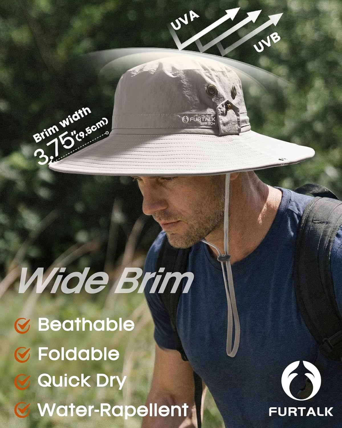 FURTALK Sun Hats for Men - UPF 80+ Foldable Wide Brim Fishing & Hiking Hat | Summer Outdoor Accessory