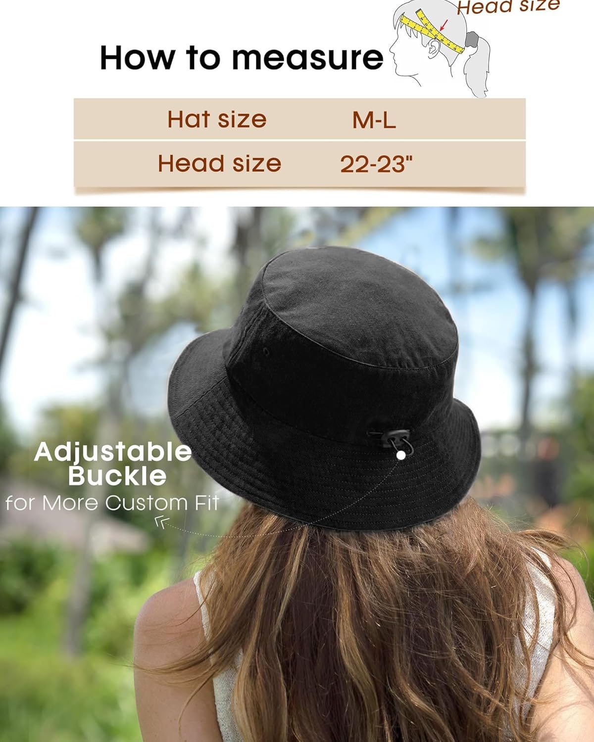 Bucket Hats for Women - Washed Cotton Packable Summer Beach Hat with Adjustable Strings | Travel Essential