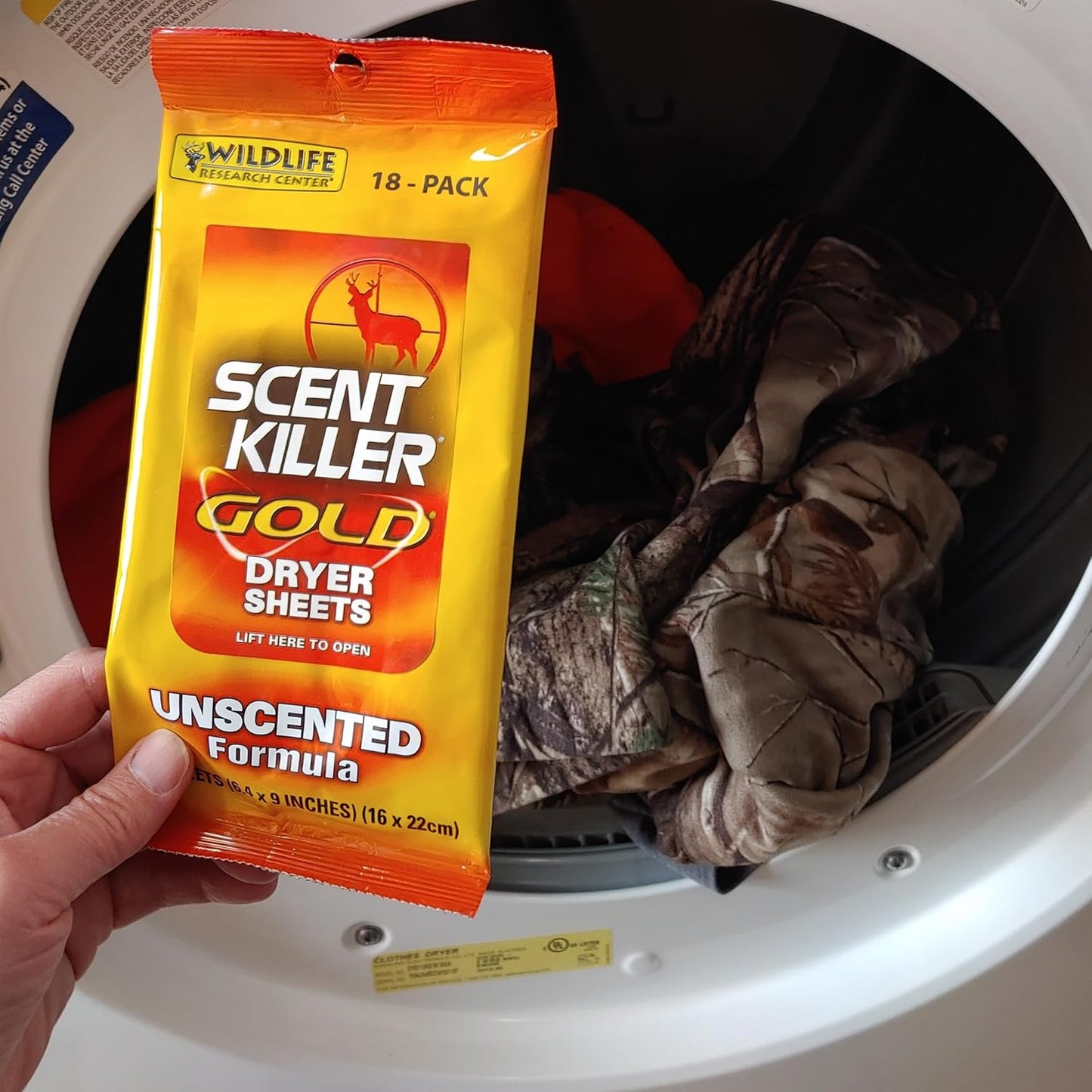 Wildlife Research Scent Killer Gold Dryer Sheets - Unscented, 18 Count | Effective Odor Elimination