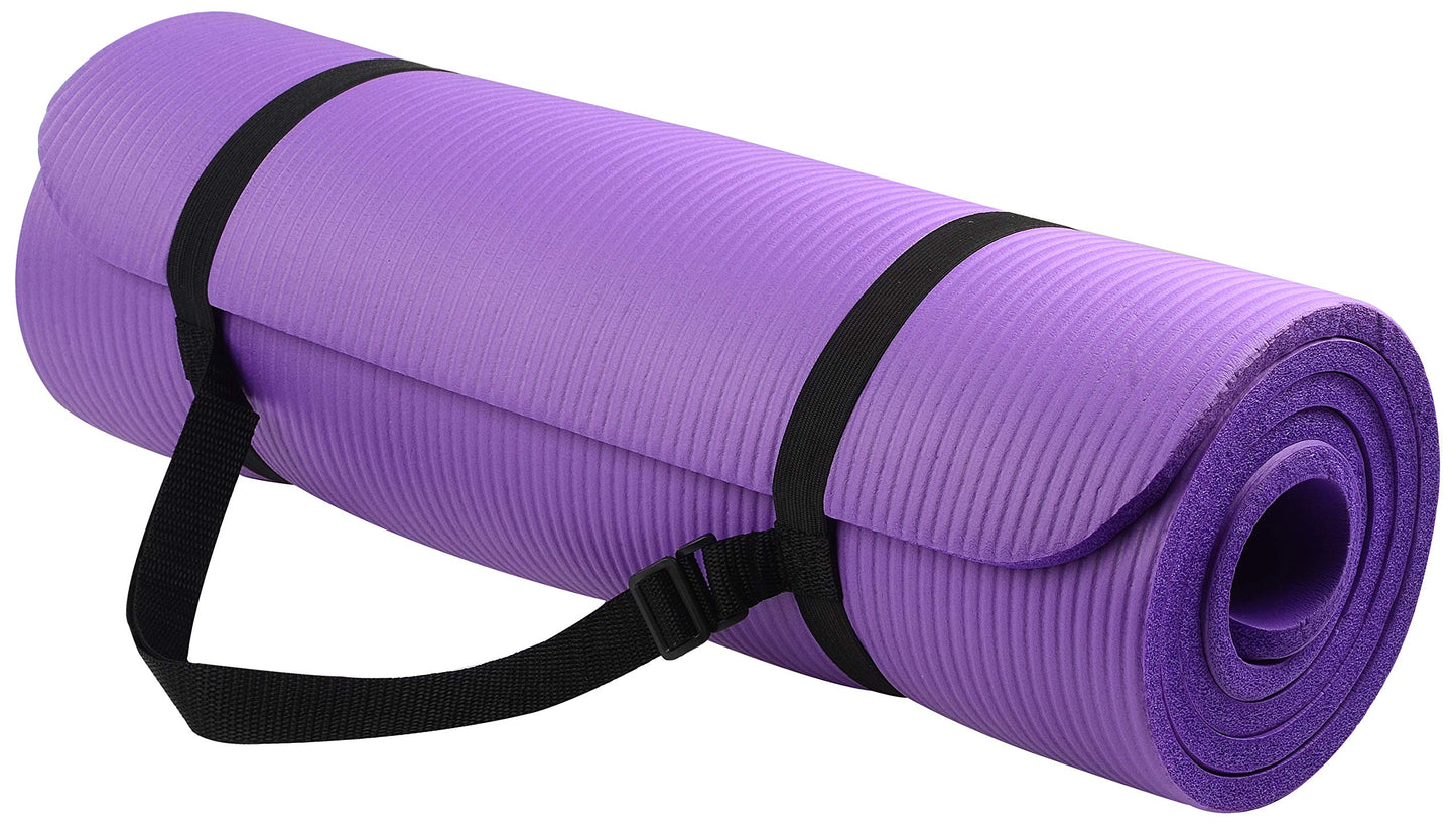 Signature Fitness All Purpose 1/2-Inch Extra Thick High Density Anti-Tear Exercise Yoga Mat with Carrying Strap, Purple