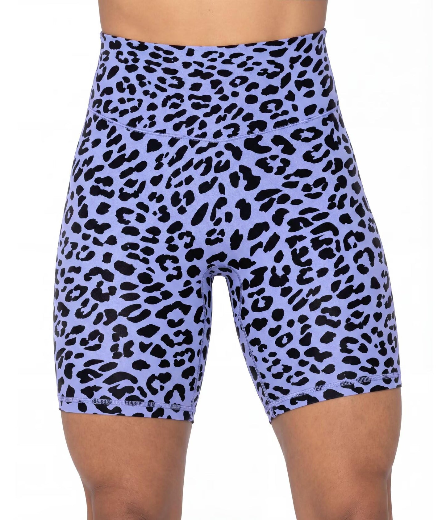 Sunzel 5" Waist Biker Shorts for Women No Front Seam Soft Yoga Workout Gym Bike Shorts Tummy Control Squat Proof Leopard Periwinkle X-Large