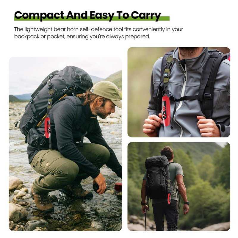 UNIWA Electronic Air Bear Horn, 120±5 dB Loud Air Horn for Safety Hiking Camping Emergency Whistle with Compass & Retractable Hook, Bear Horn to Scare Bears - Self Defense for Hiking -Red