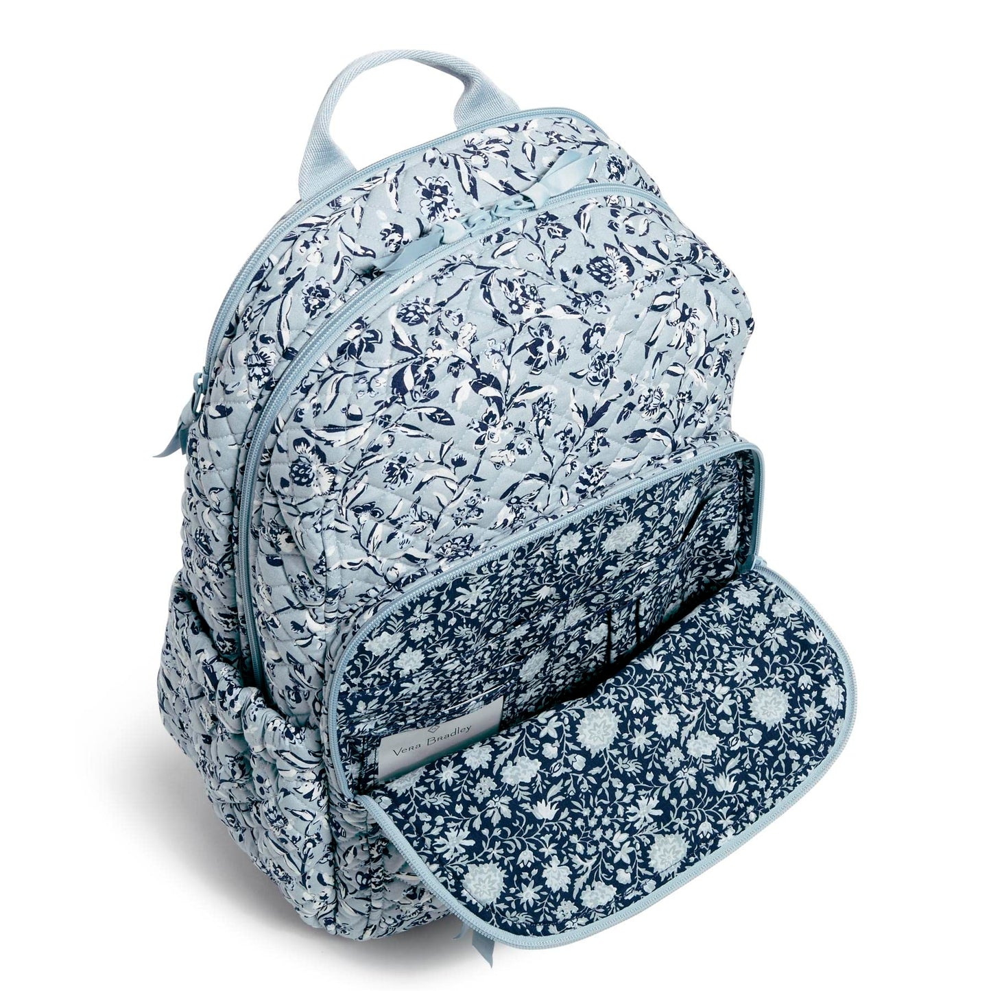 Vera Bradley Women's Cotton Campus Backpack, Perennials Gray - Recycled Cotton, One Size