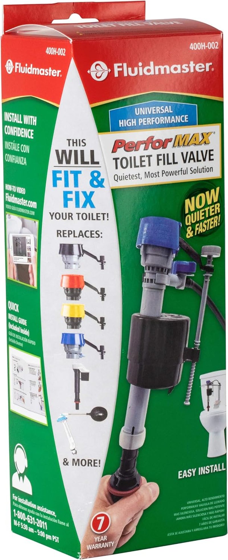 Fluidmaster Universal Toilet Fill Valve - High Performance Water Control | 1-Pack, Multicolor