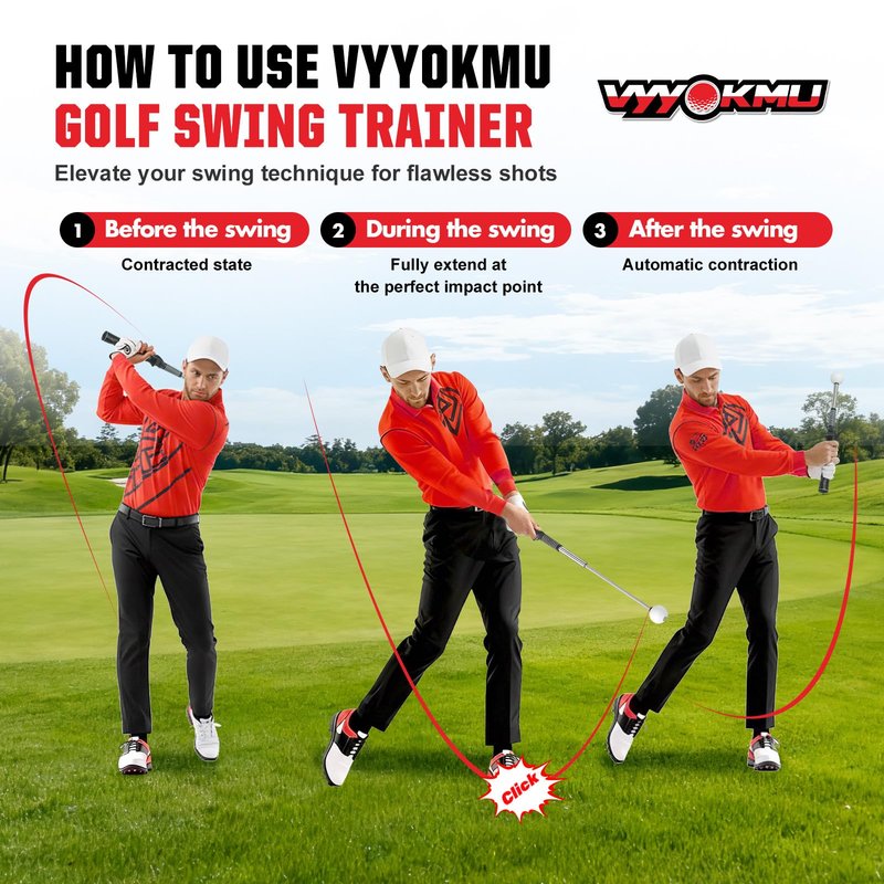 VYYOKMU Tempo Stick Golf for Right Hand, Retractable Golf Swing Training Aid with Arm Band, Telescopic Club Indoor & Outdoor Practice Warm-Up Golf Swing Trainer for Golfer Beginner Men Woman Golf Gift