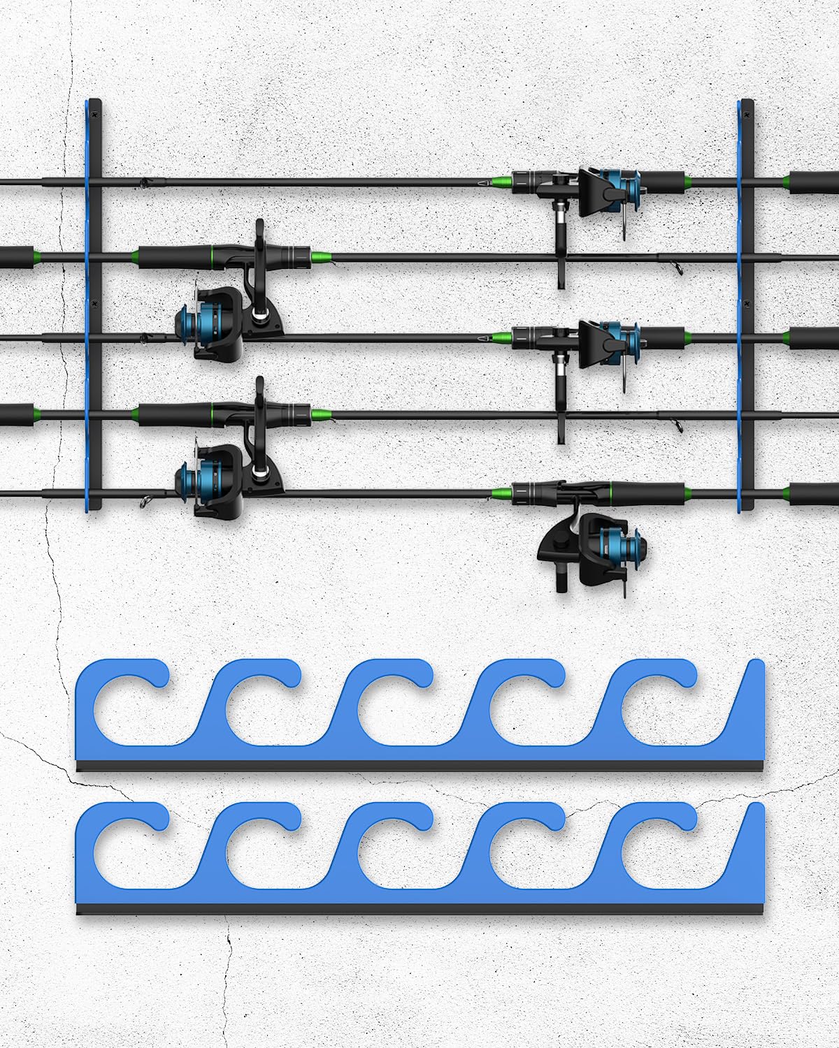 WellMall Fishing Rod Pole Holders - 5 Fishing Rod Pole Holder Storage for Wall & Garage Ceiling Mount, Great Fishing Rod Rack Fits Most Fishing Rods