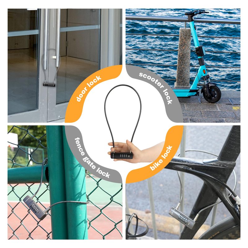 UP Security Combination Bike Lock Cable 2 ft, 4 Digit Combination Lock Outdoor, Small Combo Cable Padlock for Kids Bike, Bicycle, Scooter, Fence Gate, Fridge Door, Travel Luggage, Helmet Secure