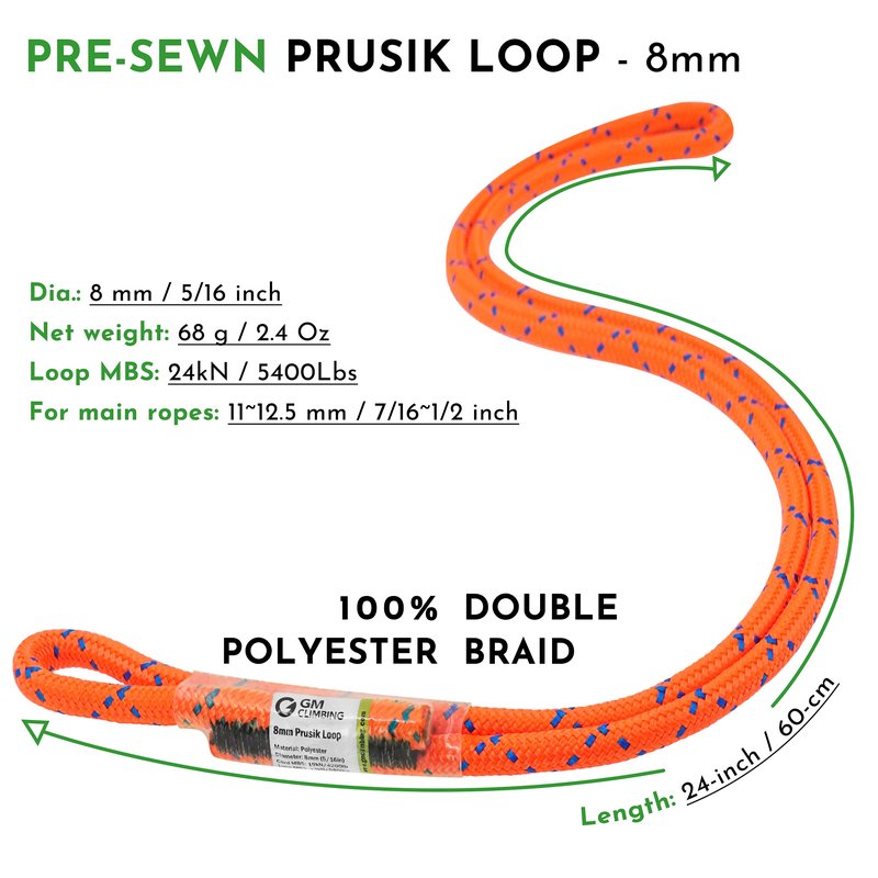 GM CLIMBING 8mm (5/16") Prusik Loop Pre-Sewn 24 inches