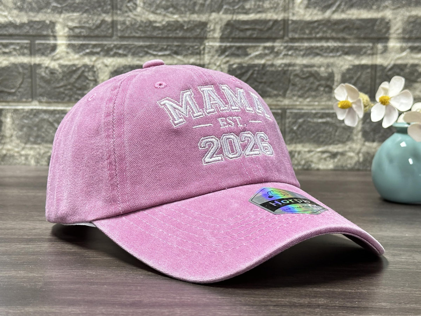 Horpe New Mama Hat EST 2026, Promoted to Mom Mother Gifts for Pregnancy Announcements, First Time Baseball Cap for Women, Adjustable Embroidered Washed Pink Dad Hat
