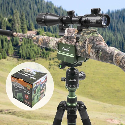 HUNTPAL Arca Swiss Saddle Gun Clamp Rifle Tripod Shooting Rest Mount for Hunting Shooting Stick, Quick Release Accuracy Ball Head & Adapter for Hand-Free Precision Shooting