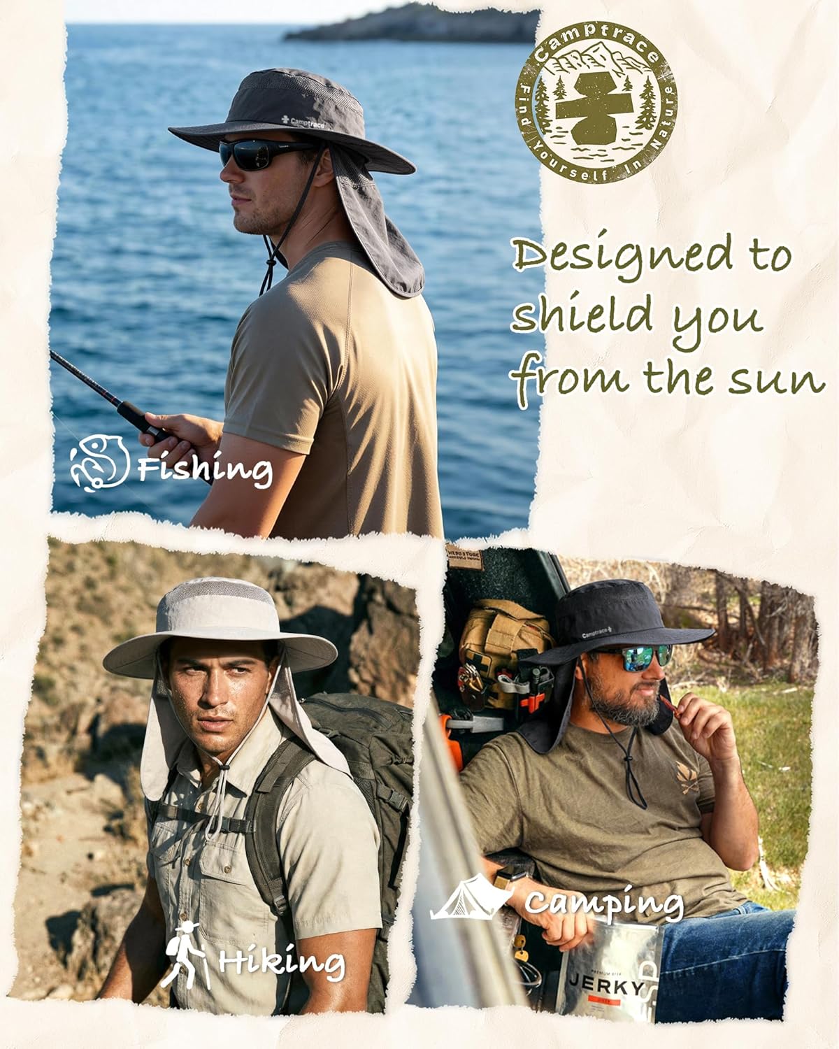 Camptrace UPF 80+ Sun Hat for Men & Women - Wide Brim Mesh Protection with Neck Flap | Ideal for Fishing, Hiking, Gardening