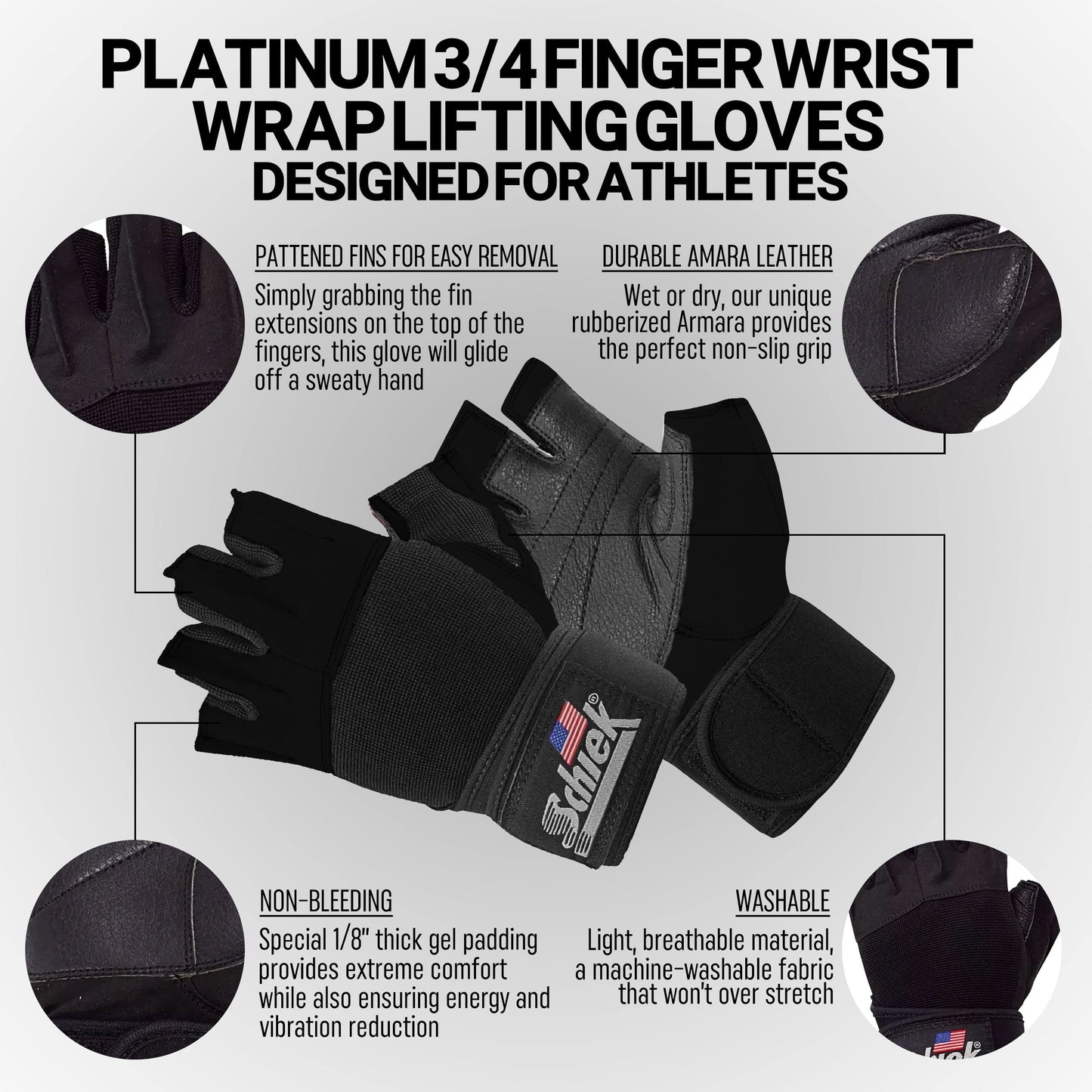 Schiek Sports 540 Platinum Lifting Gloves - Weightlifting Gloves with Wrist Wrap Support for Gym Workouts