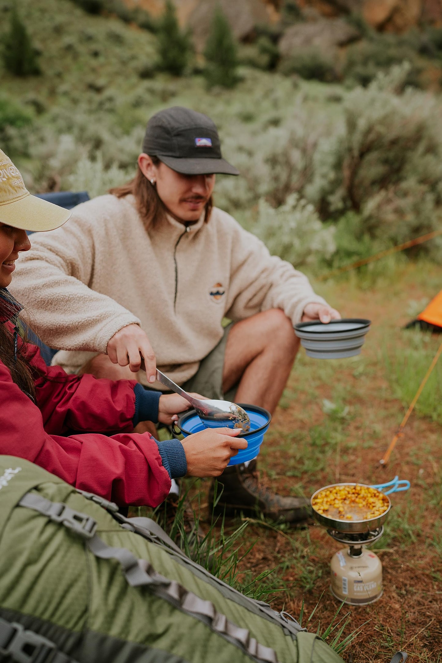 Stansport Collapsible Silicon Travel Bowls - 2 Pack, Grey and Blue, Large