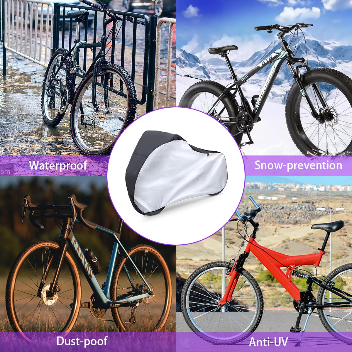 Upgraded Heavy Duty Bicycle Cover for 1-2 Bikes, Waterproof Outdoor Storage - Ripstop & UV Protection Bike Tarp for Mountain, Road, Electric Bike - Windproof Buckle & Lock Hole Design