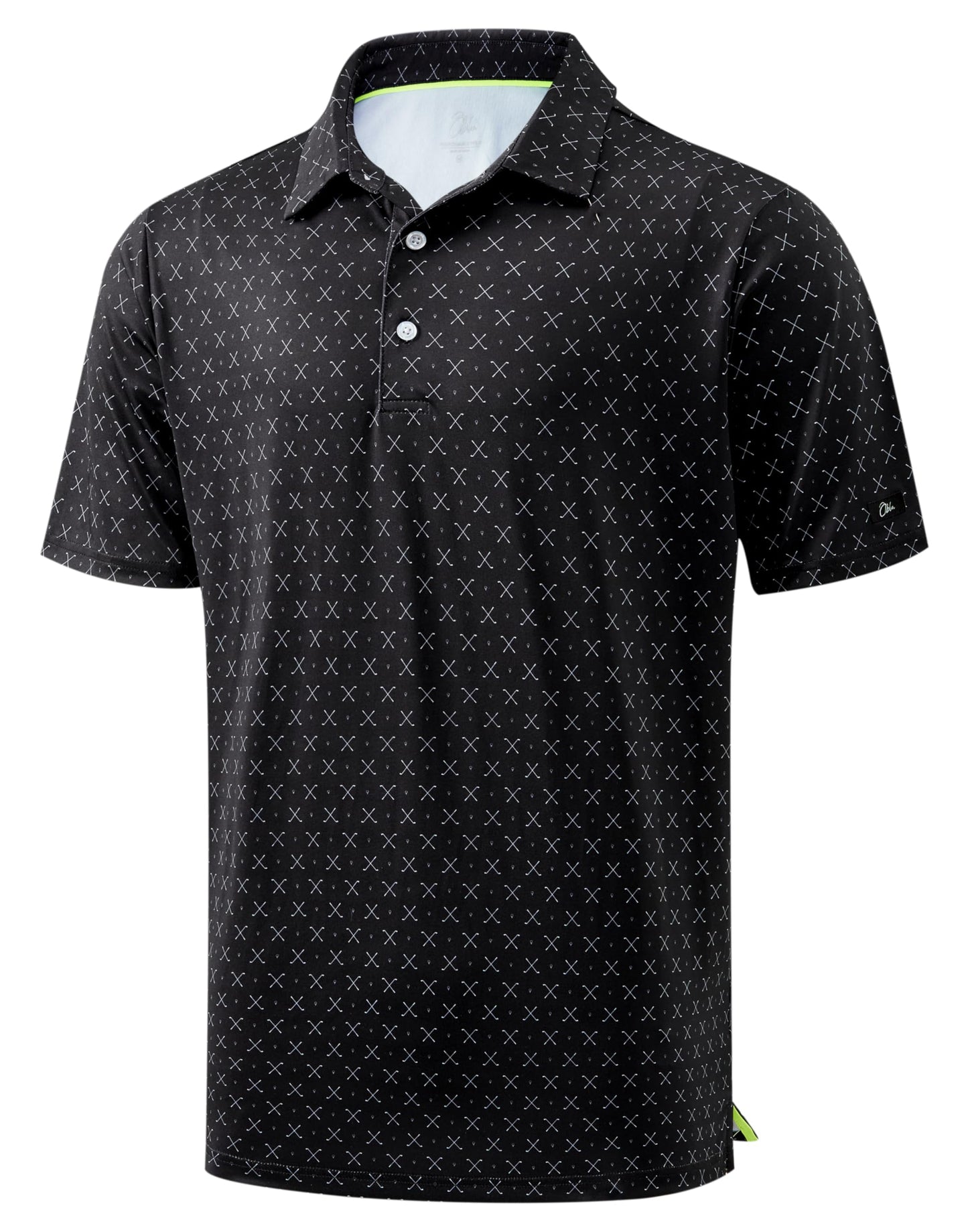 Obla Mens Golf Polo Shirts Short Sleeve Dry Fit Performance Moisture Wicking Casual Print Collared Golf Shirts for Men (Black Golf Clubs_M)