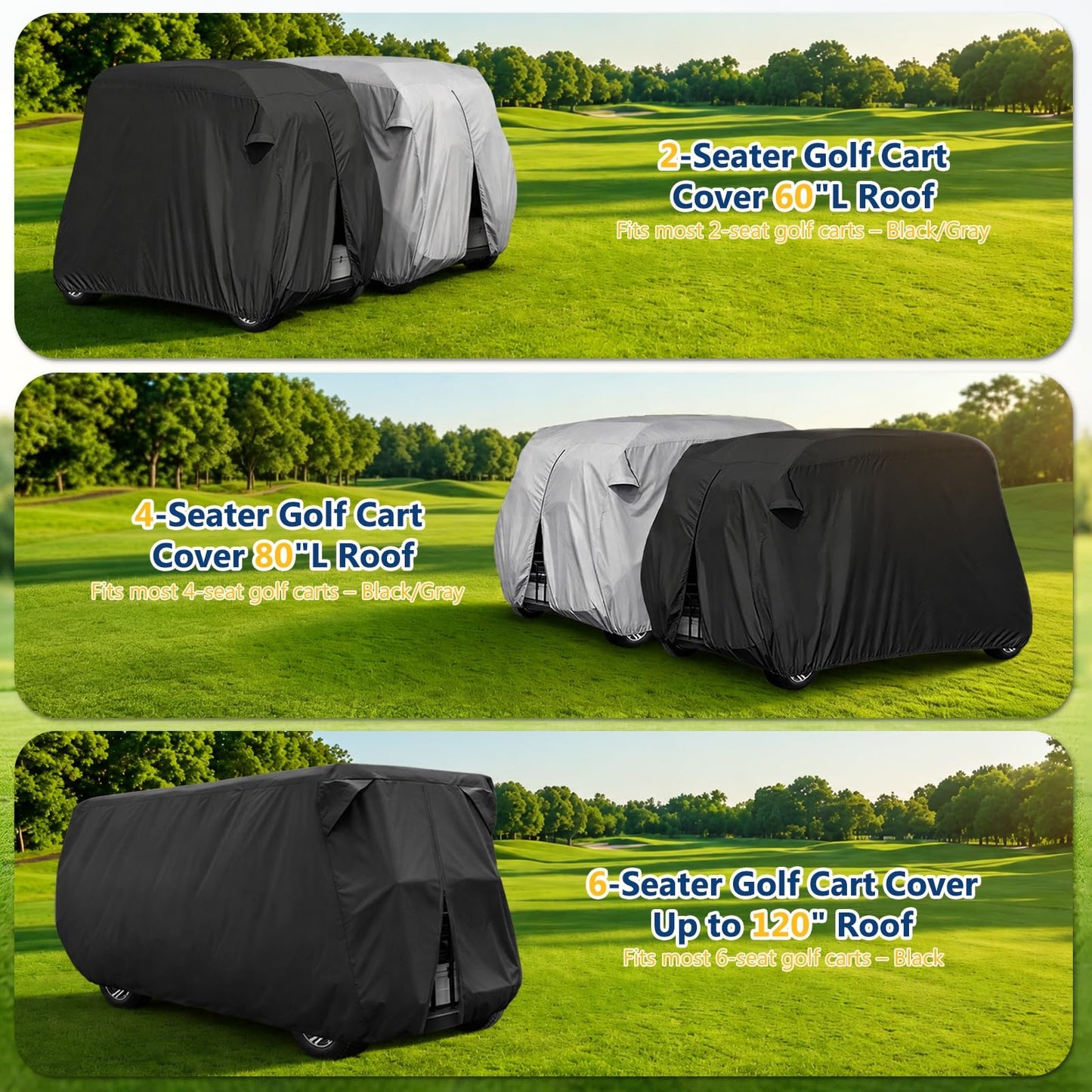 【2022 Upgraded】 2 Passenger Outdoor Golf Cart Cover Compatible with EZ GO, Club Car, Yamaha, Movaland Custom Cart Cover with 300D Material + Extra PVC Coating Waterproof Dust Prevention (Grey)