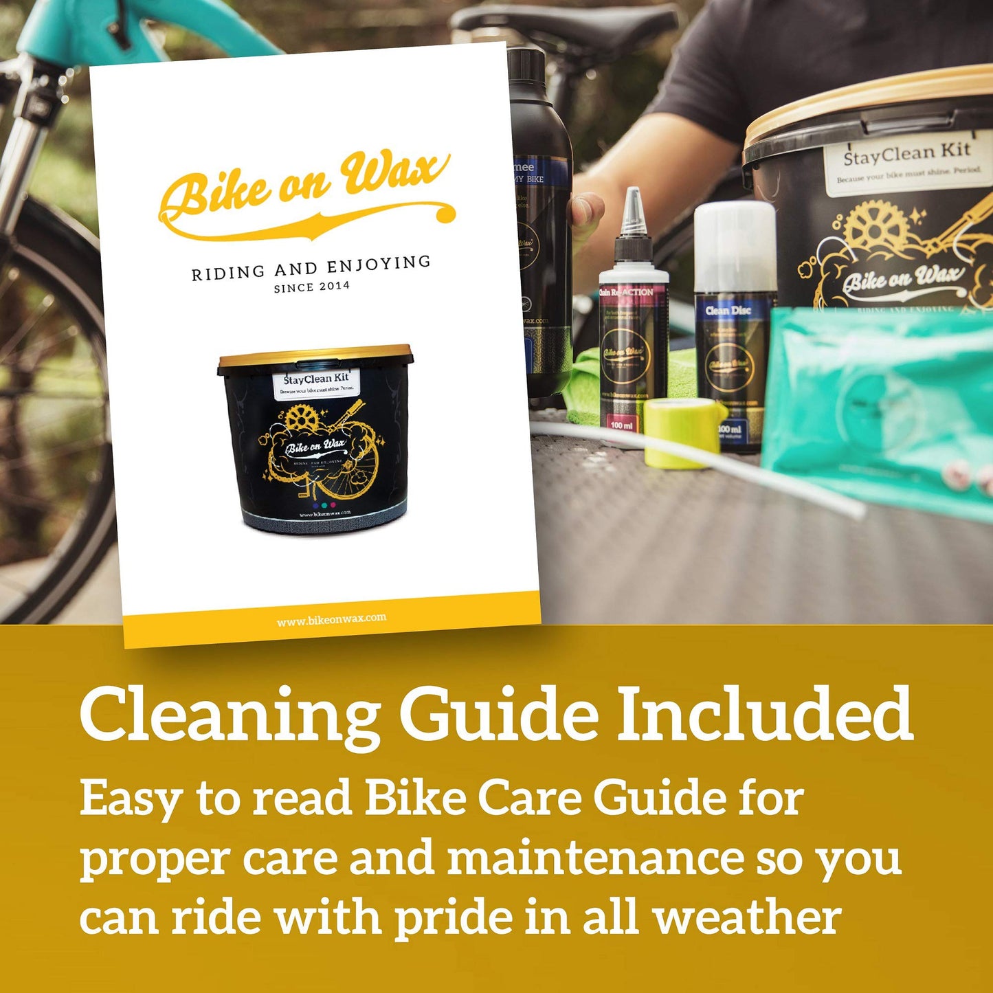BIKE on Wax Complete Bicycle Cleaning Kit | Ultimate Bike Care Bucket | Cleaning Kit for All Types of Bikes | StayClean Kit for Total Bike Care