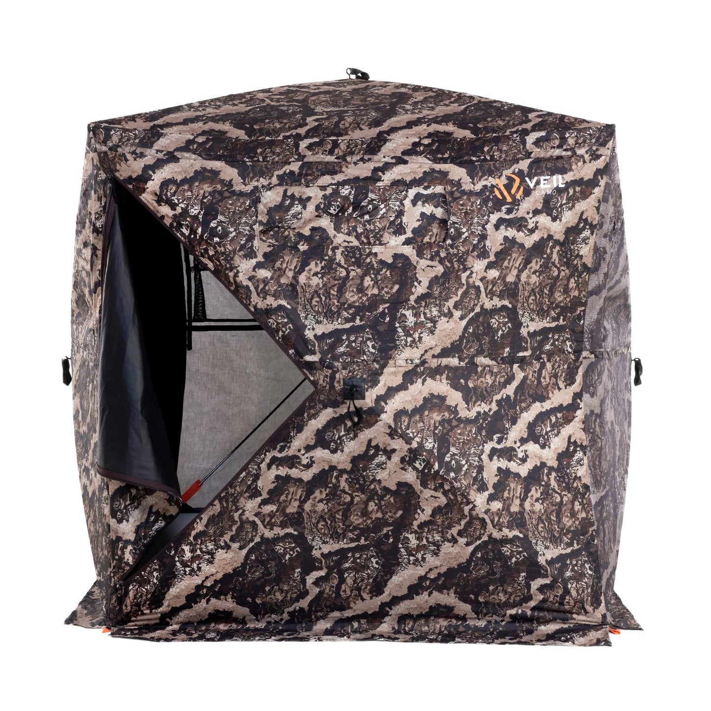 VEIL CAMO VC300 3-Person Hub Blind Tru-View – Ground Blind for Deer Hunting, 270-Degree View, Water Resistant, Durable 5-Hub Design, Backpack Carry Bag, Silent Slide Window Panels