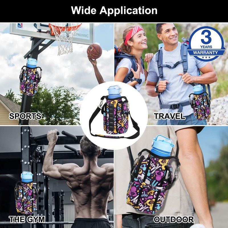 Panmout Magnetic Gym Bag with 27 oz Gym Bottle, Water Bottle Holder Pouch Carrier Bag with Adjustable Strap, Side Pockets, for Outdoor Workout (Pattern)
