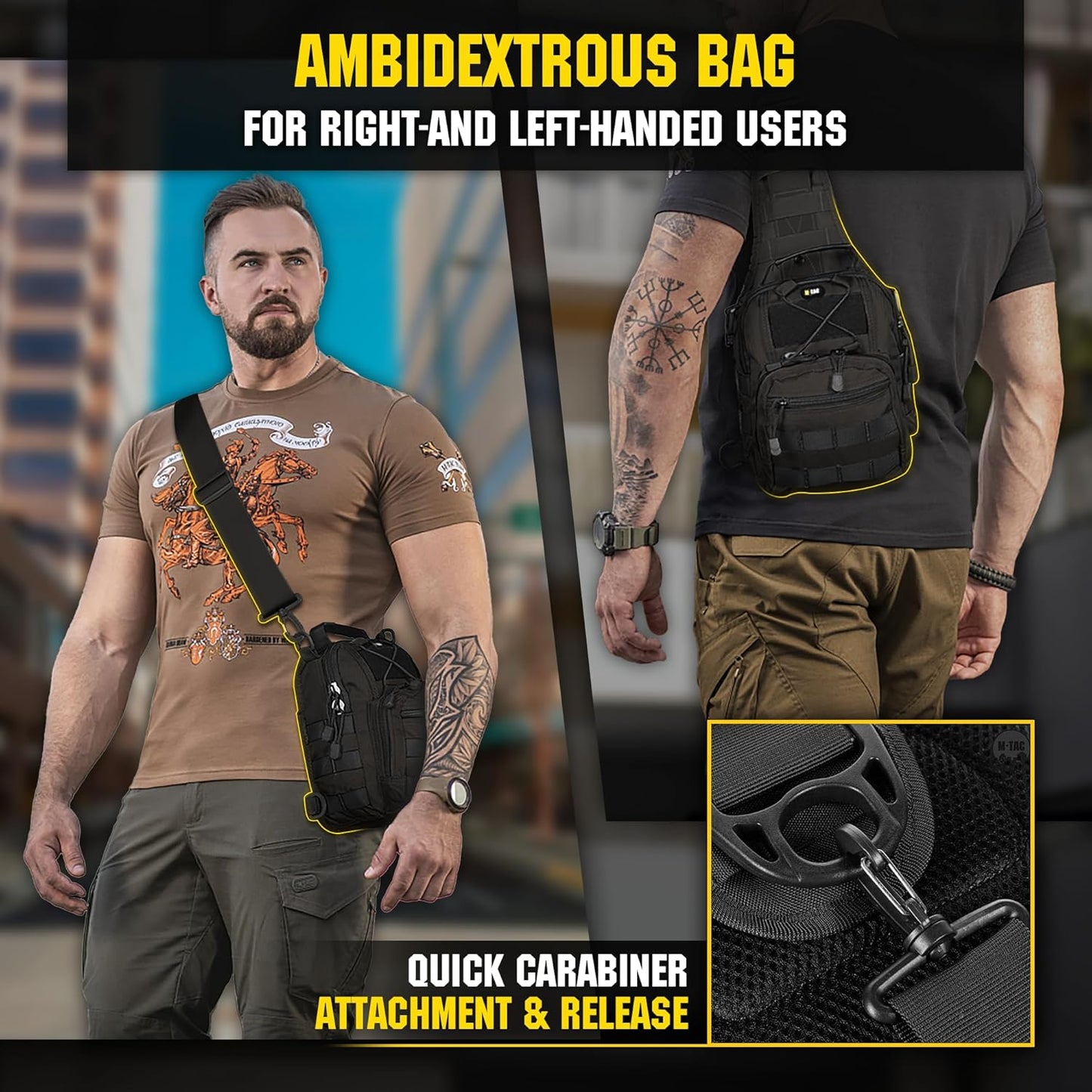 Tactical Crossbody Sling Bag for Men - Black Military EDC Backpack | Versatile Travel Chest Pack with Carabiner