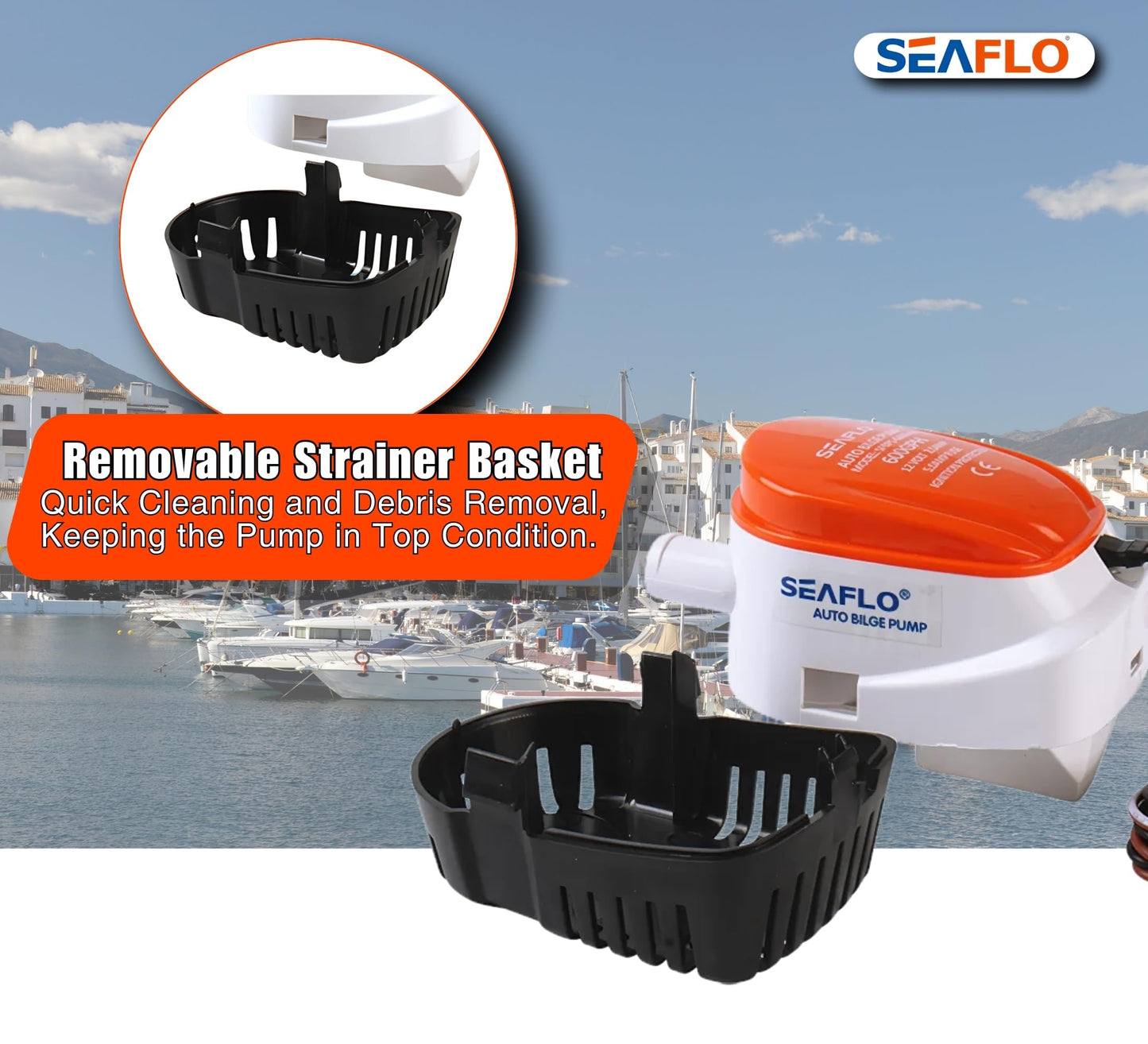 SEAFLO 06 Series Automatic Submersible Bilge Pump - 750GPH, 12V, 3/4" Outlet, 4-Year Warranty! - All-in-One Pump and Float Switch, Snap-Off Strainer, Compact Marine Boat Yacht Bilge Pump CE & Rohs