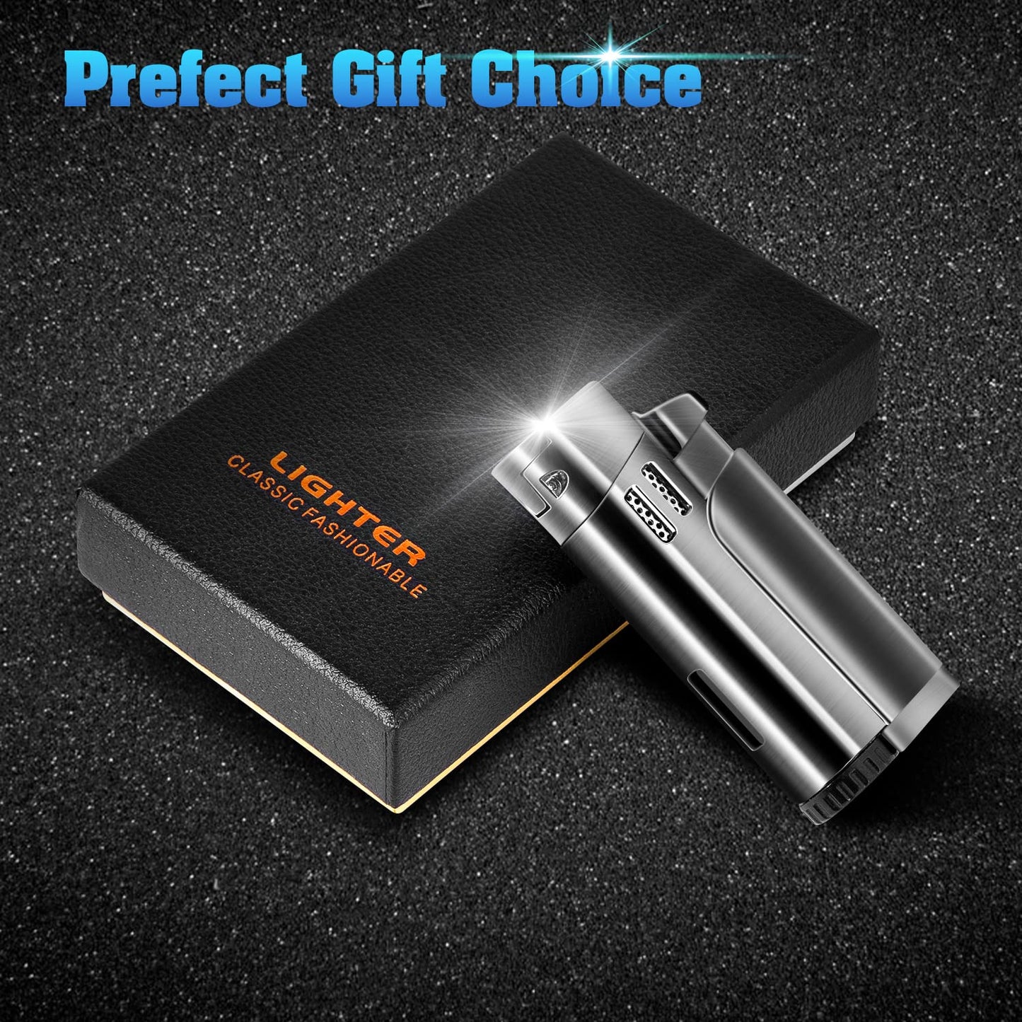 LcFun Torch Lighter Fuel Refillable Lighters 4 Jet Lighter with Punch Quad Flame Torch Cigar Lighter Gas Butane Lighters-Butane NOT Included (Black)