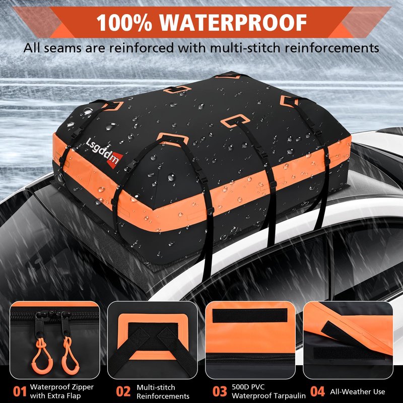 CYDDUP Roof Bag, Waterproof Soft Car Top Carrier Without Rack, 21 Cubic Feet Cargo Carrier for Top of All Vehicles with/Without Rack, Includes Anti-Slip Mat, 6 Door Hooks, Luggage Lock, Storage Bag