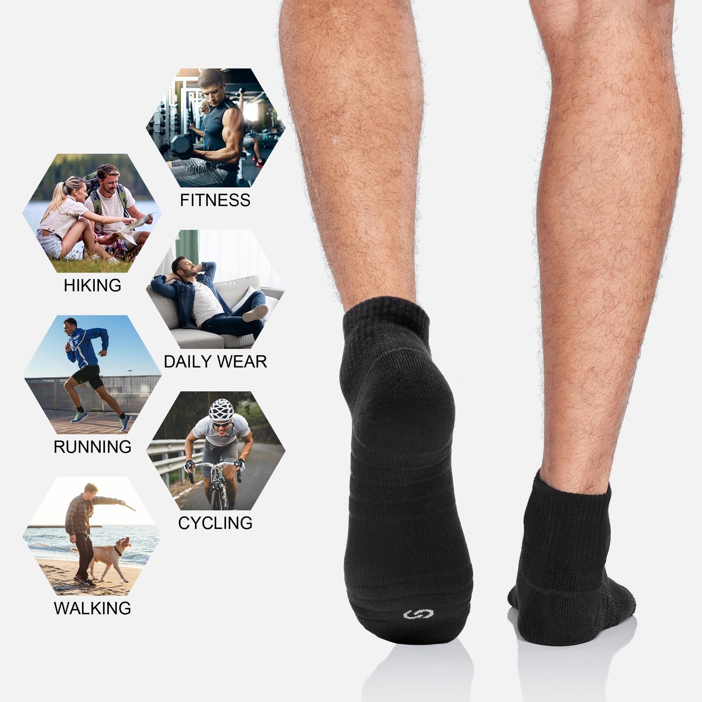 Lapulas Athletic Quarter Socks for Men Women, Cotton Mesh, Cushioned Arch Support, Non-Slip Running Ankle Design, 6 Pack