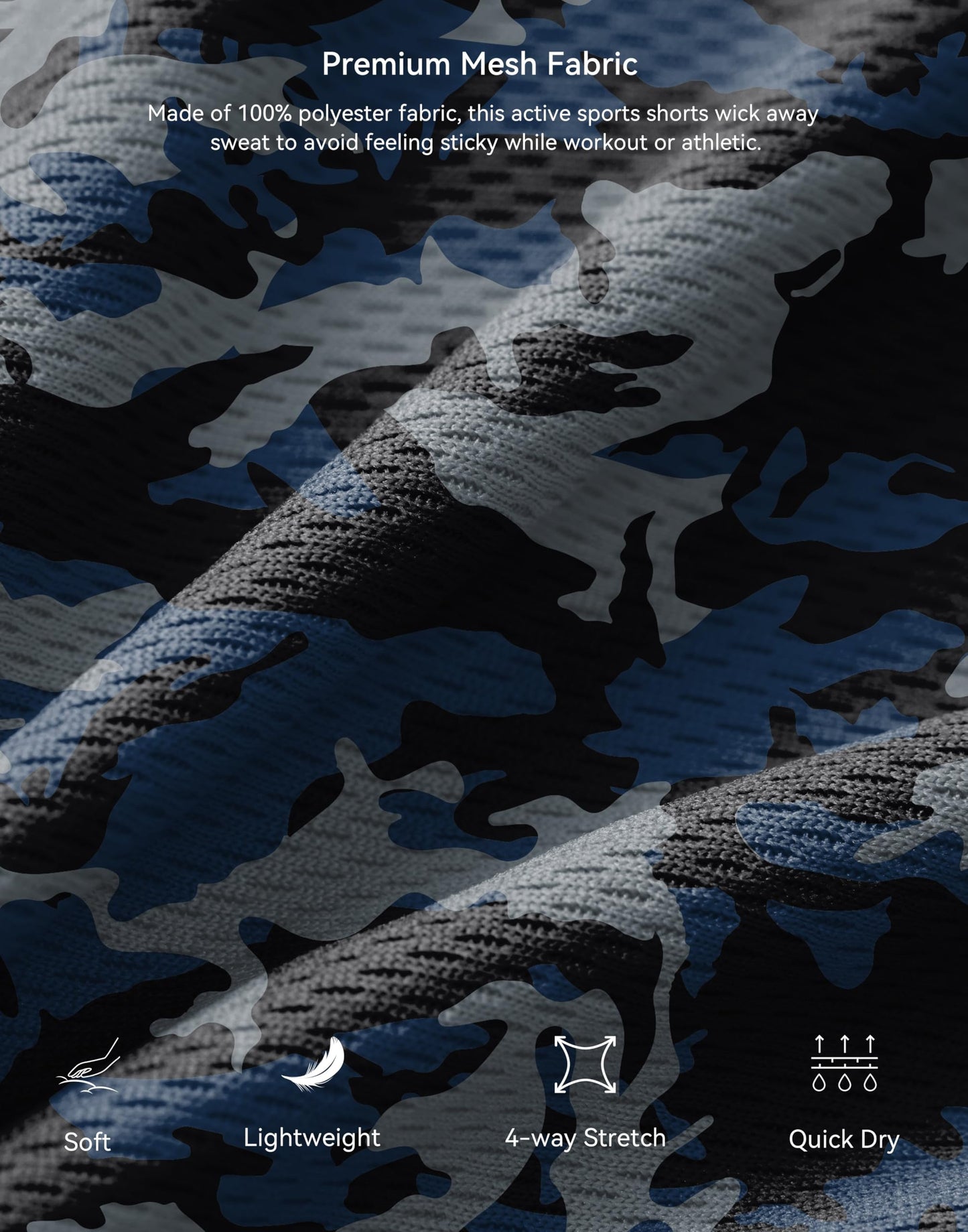 G Gradual Men's Athletic Shorts with Pockets 9" / 11" Long Basketball Shorts Lightweight Quick Dry Gym Workout Shorts for Men(Blue Camo,4XL)