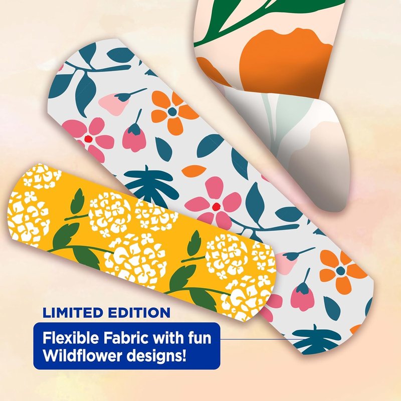 Flexible Fabric Adhesive Bandages - Comfortable Wound Care for Minor Cuts & Scrapes | Wildflower Design, 30 ct