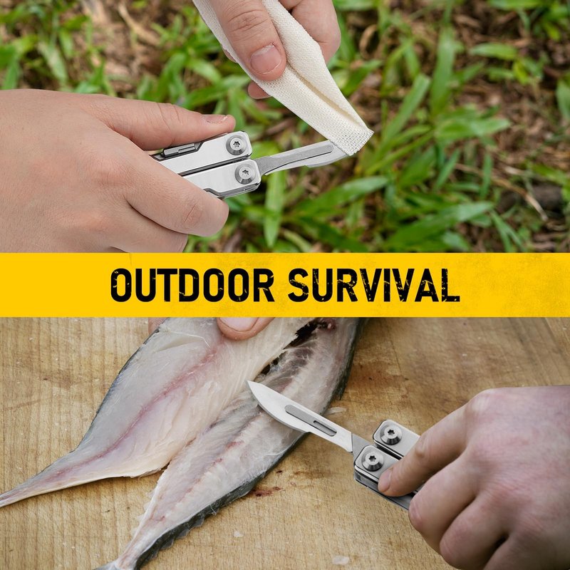 BIBURY Mini Multitool BI2052A, 8 in 1 Keychain EDC Scissors w/Window Breaker, Seat Belt Cutter, Bottle Opener for Outdoor Survival, Multi Tool Cool Gadget TSA Approved, Gift for Men Women