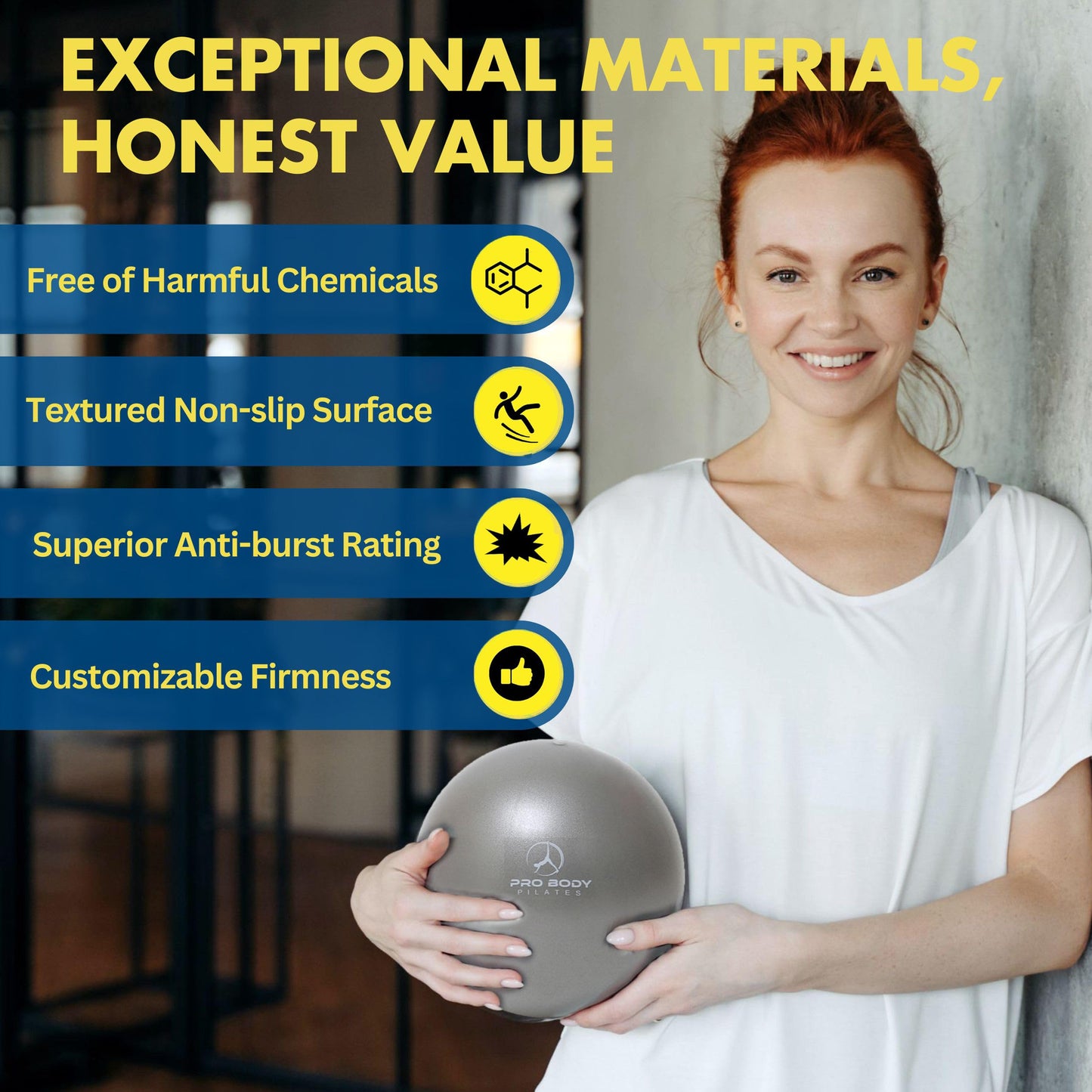 ProBody Pilates Small Exercise Ball with Pump - 9 Inch Workout Ball for Stability, Barre, Yoga, Core & Physical Therapy, Home Gym & Office Use (Black)