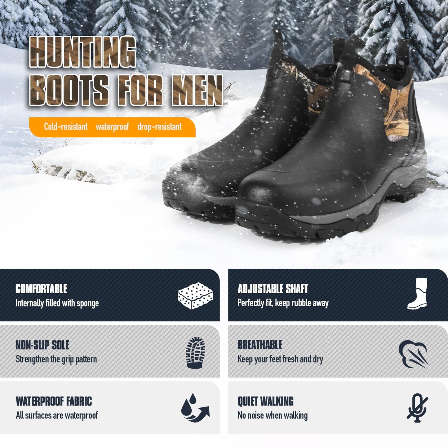 GUGULUZA Men's Ankle Rubber Boots, Short Hunting Boots with Neoprene, Waterproof Rain Footwear Insulated Outdoor Mud Shoes for Gardening,Fishing Camping (Camo, M10)