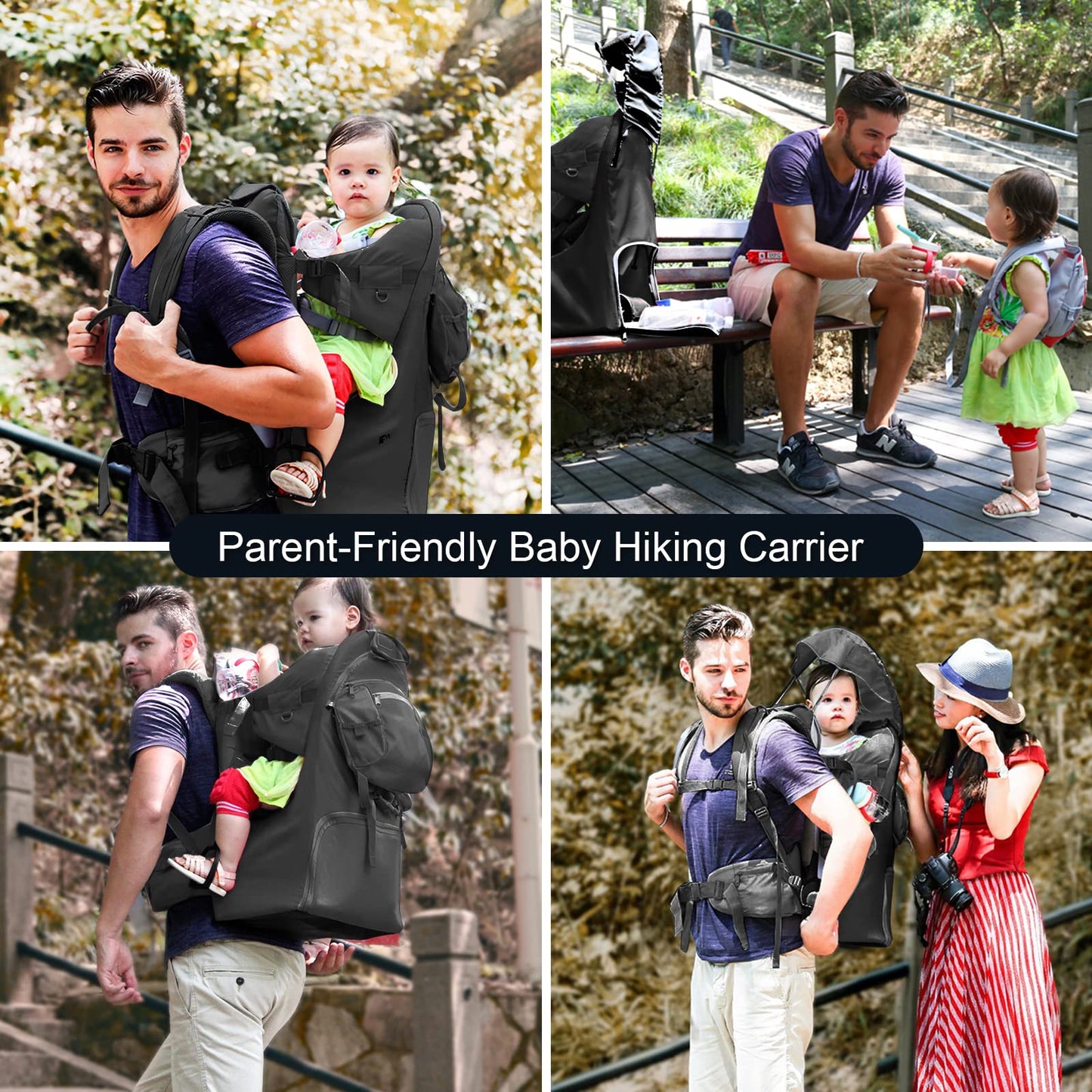 Baby Backpack Carrier, Safe Toddler Hiking Backpack Carrier Camping Child Carriers with Rain Cover Child Kid Sun Shade Large Storage Space Insulated Pocket, Adjustable Padded Child Seat